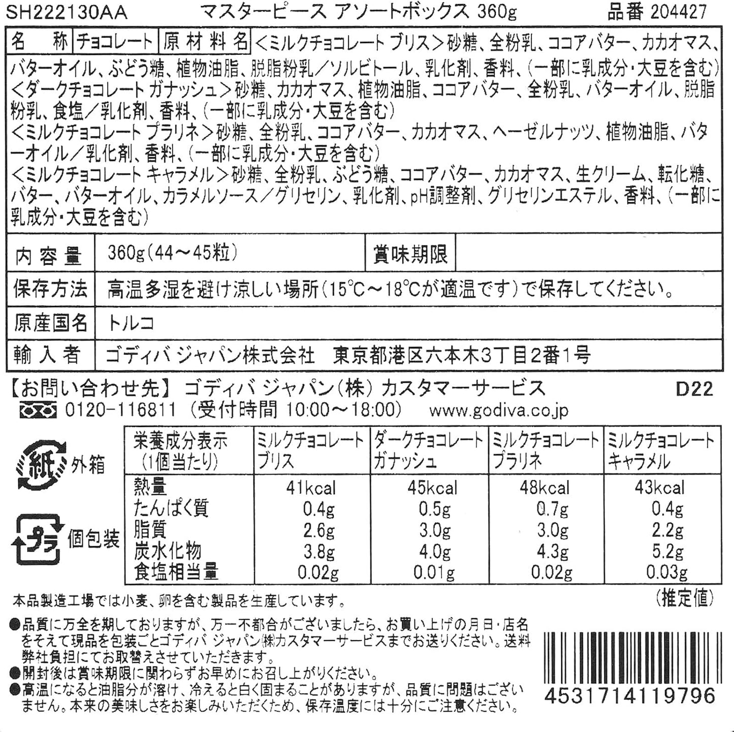 GODIVA ゴディバ マスターピースシェアリングパック 45粒入