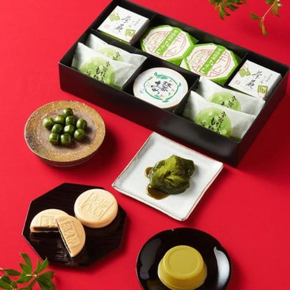 伊藤久右衛門 母の日 抹茶 お菓子 4種 9個入 詰め合わせ 彩菓綾 (わらび餅 ・ プリン×各2個 もなか×4個 あめ10粒入×1箱) 和菓子 ギフト お礼 プレゼント ギフト 50代 60代 70代 スイーツ