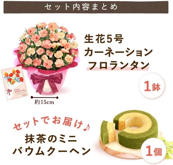 おいもや 母の日 プレゼント 2026 ギフト カーネーション 花 鉢植え スイーツ お菓子 抹茶バウムクーヘン フロランタン MD