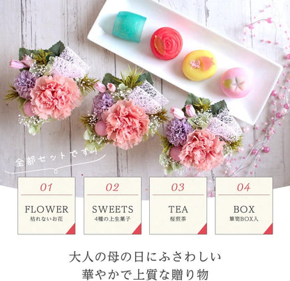 風味絶佳.山陰 母の日のプレゼント 人気 母の日ギフト 花 和菓子 スイーツ プリザーブドフラワー＆上生菓子セット「旬麗（ときうらら）」 花とお菓子 50代 60代 70代 80代
