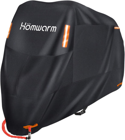 Homwarm バイクカバー 300D厚手 防水 紫外線防止 盗難防止 収納バッグ付き (4XL, ブラック)