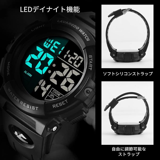 腕時計 メンズ デジタル 50メートル防水 日付 曜日 アラーム LED表示 多機能付き 防水腕時計 デジタル腕時計 スポーツウォッチ おしゃれ アウトドア 取扱説明書付き