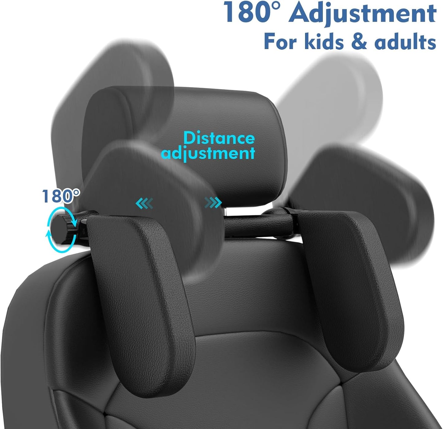 JZCreater ヘッドレスト 車 ネックピロー 旅行用ヘッドレスト U字型 180° 調整可能 睡眠姿勢サポート 取付簡単 子供と大人に適用（ブラック）