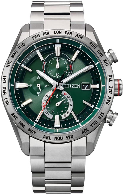[CITIZEN] 腕時計 ATTESA (電波時計/防水/サファイアベゼル) AT8294-59E 軽量 チタン 光発電エコ・ドライブ サファイアガラス メンズ ビジネス アナログ クロノグラフ ブラック 黒 黒文字盤 電波ソーラー