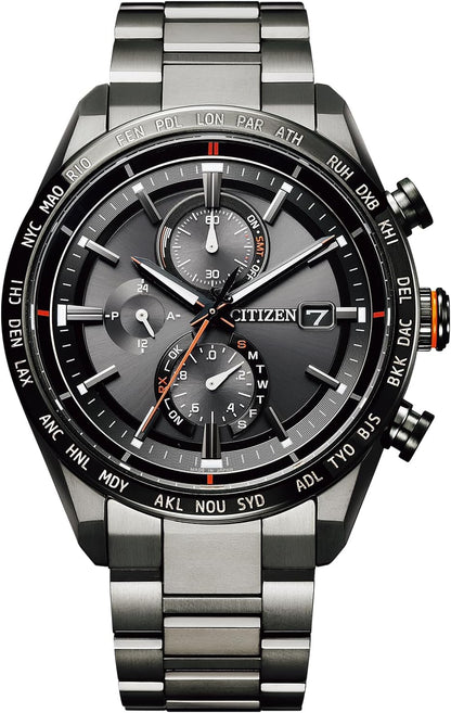 [CITIZEN] 腕時計 ATTESA (電波時計/防水/サファイアベゼル) AT8294-59E 軽量 チタン 光発電エコ・ドライブ サファイアガラス メンズ ビジネス アナログ クロノグラフ ブラック 黒 黒文字盤 電波ソーラー