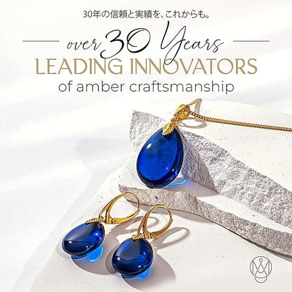 Amber by Mazukna 琥珀ピアス ブルーアンバー Silver925 ゴールドプレーティング レバーバック レディース